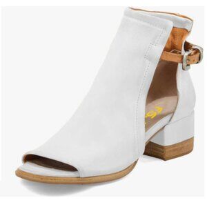 FSJ White Peep Toe Cut Out Buckle Ankle Bootie Stacked Block Low Heel Sandals